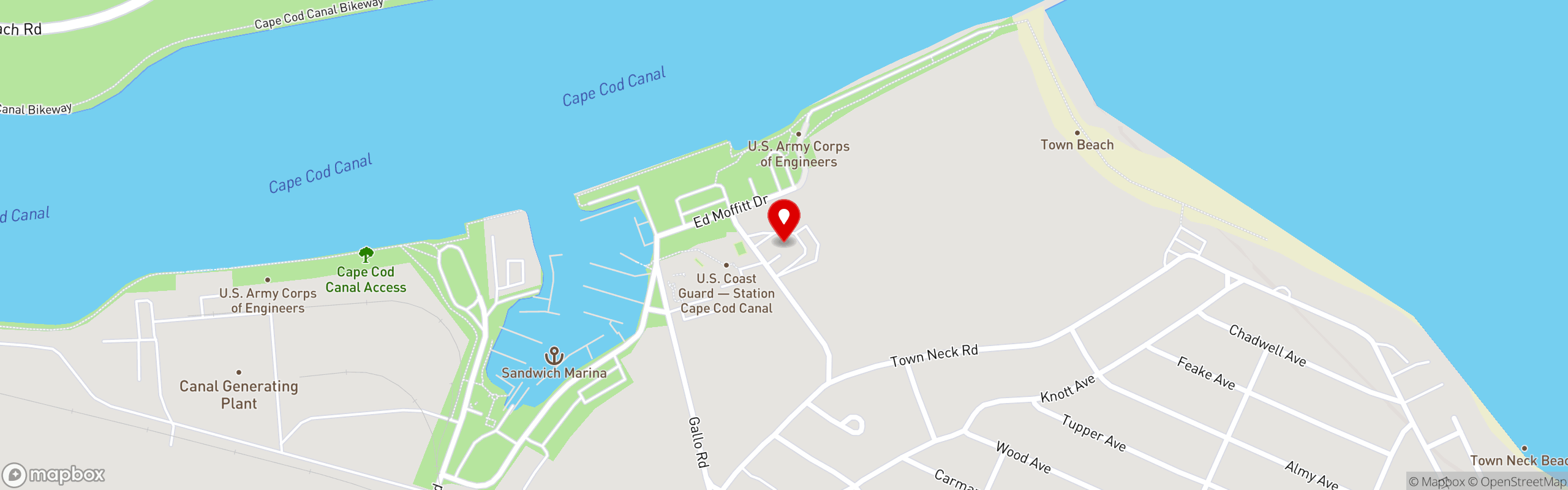 Street map pinning Seafood Sam's in Sandwich