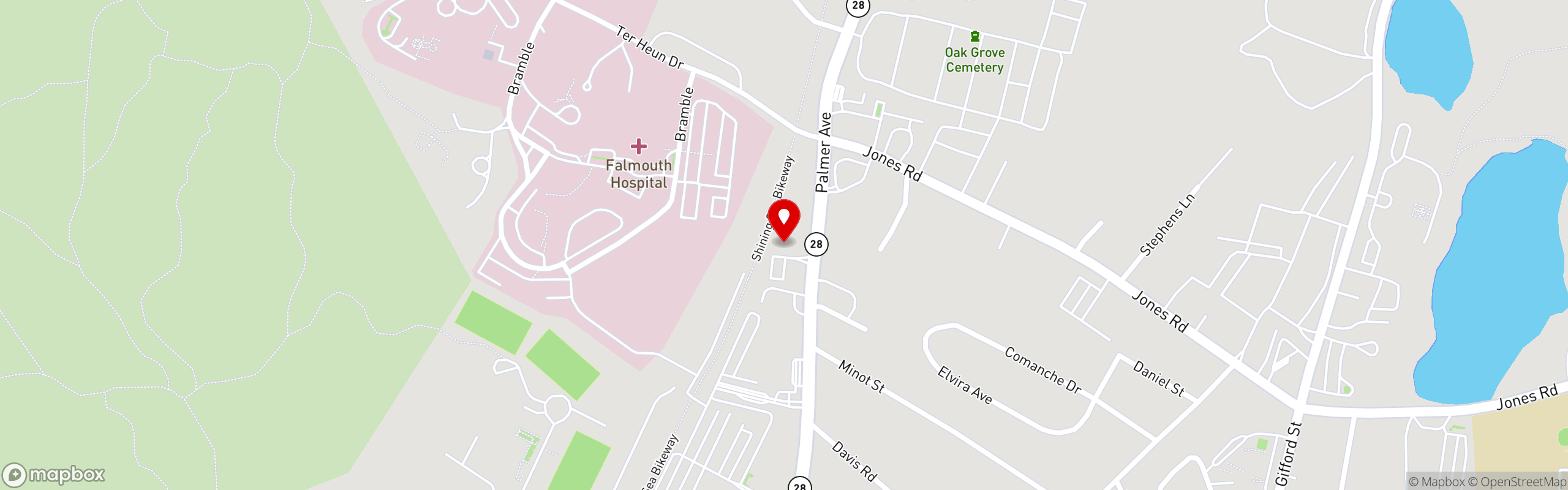 Street map pinning Seafood Sam's in Falmouth