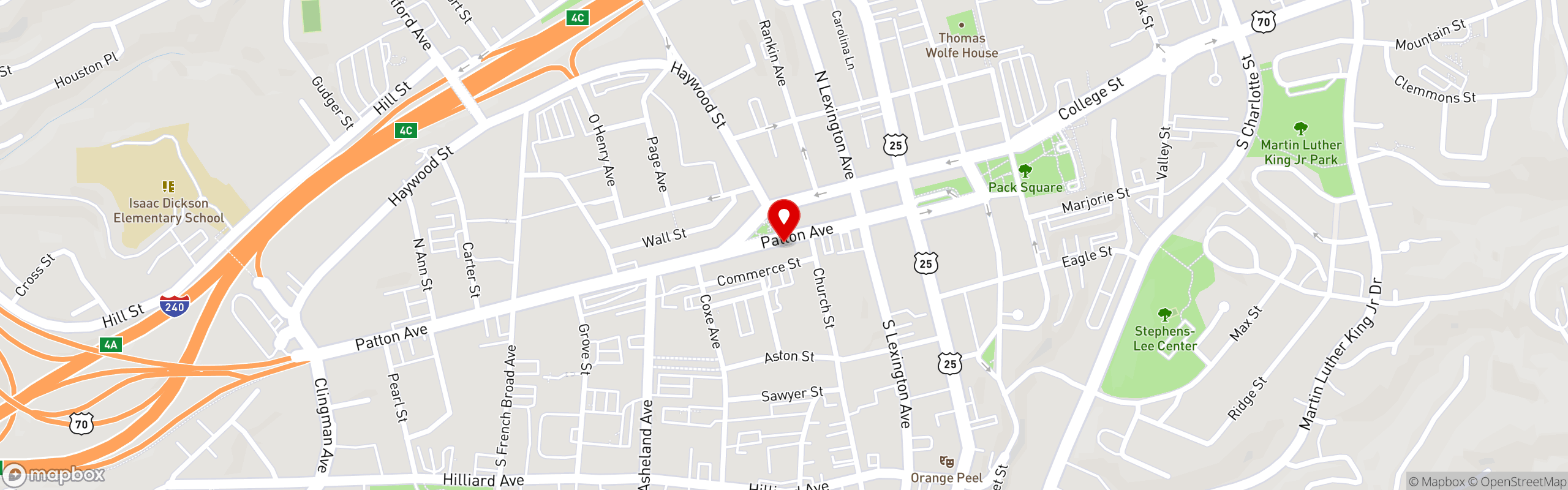 Street map pinning Buxton Chicken Palace in S&W Market