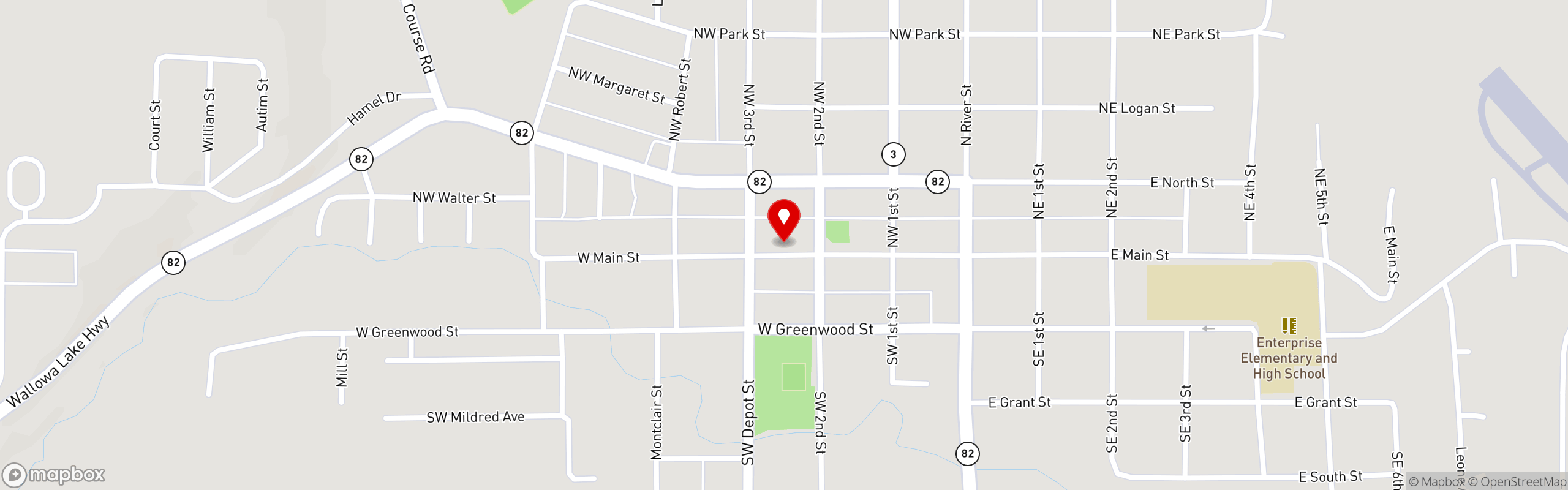 Street map pinning Red Rooster Cafe in Enterprise