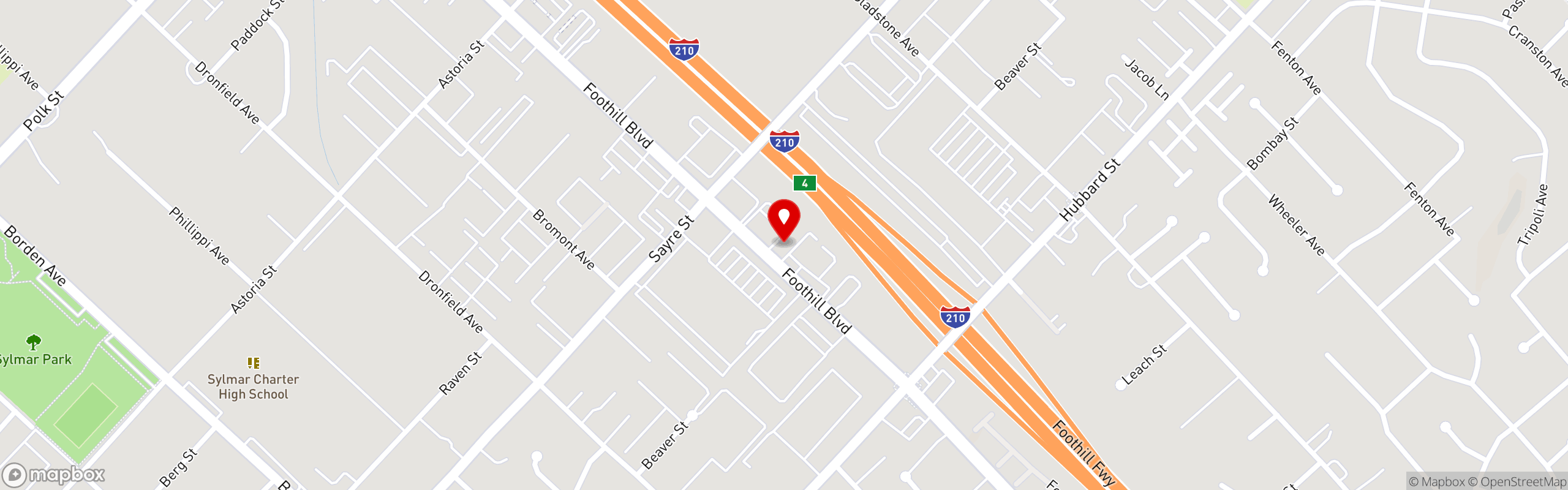 Street map pinning Caruso's Italian Kitchen in Sylmar, CA