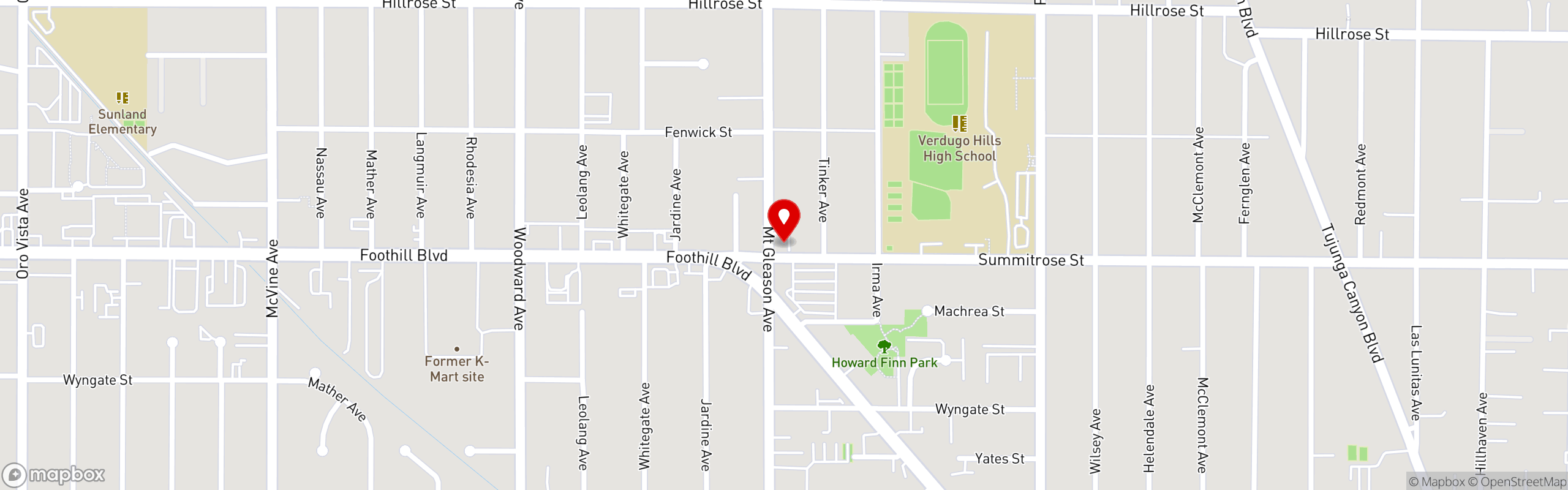 Street map pinning Caruso's Italian Kitchen in Tujunga, CA