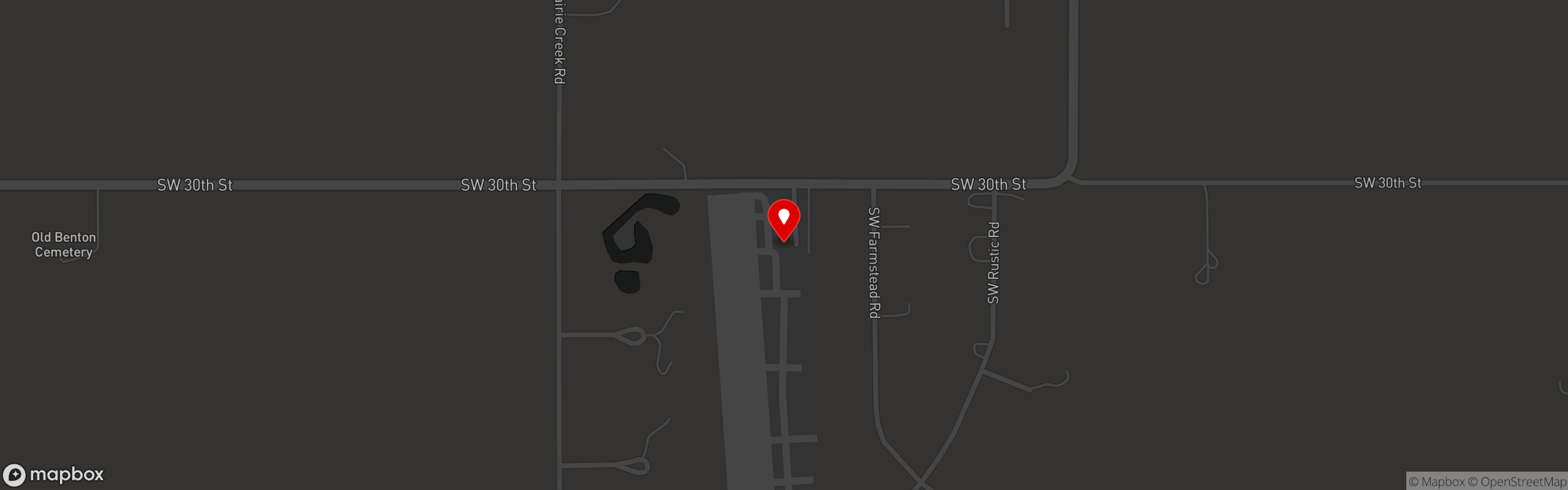 Street map pinning Stearman Airfield Bar & Grill in Benton
