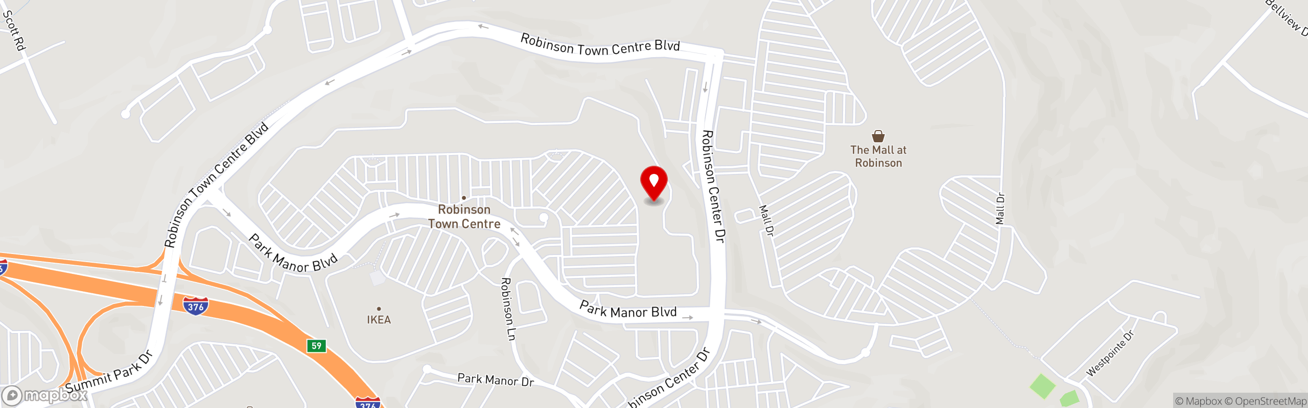 Street map pinning Ichiban Hibachi & Sushi Bar in Robinson Town Center
