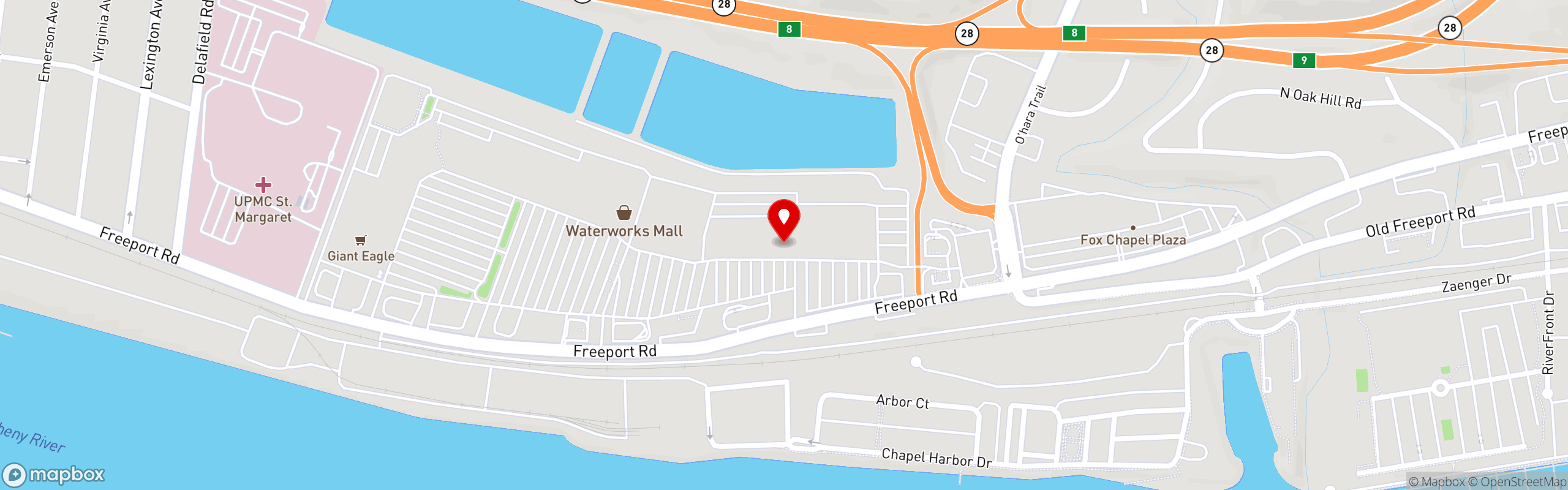 Street map pinning Ichiban Hibachi & Sushi Bar in Watermarks Mall