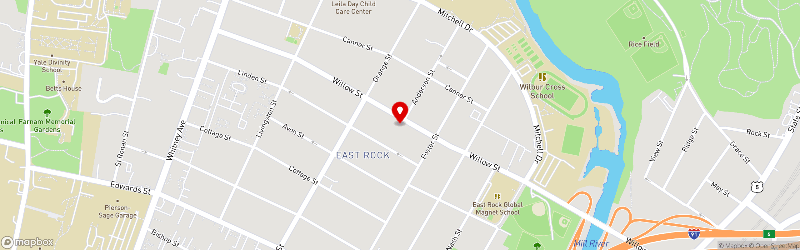 Street map pinning Archie Moore's in New Haven