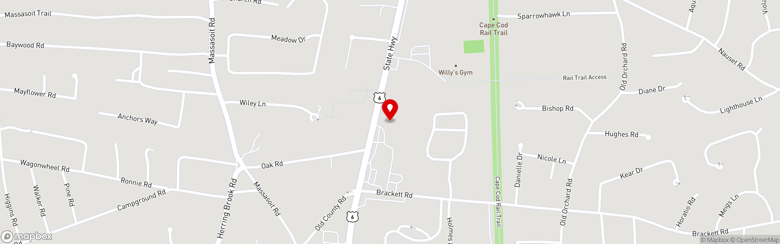 Street map pinning PJ's Family Restaurant in PJ's Restaurant Eastham