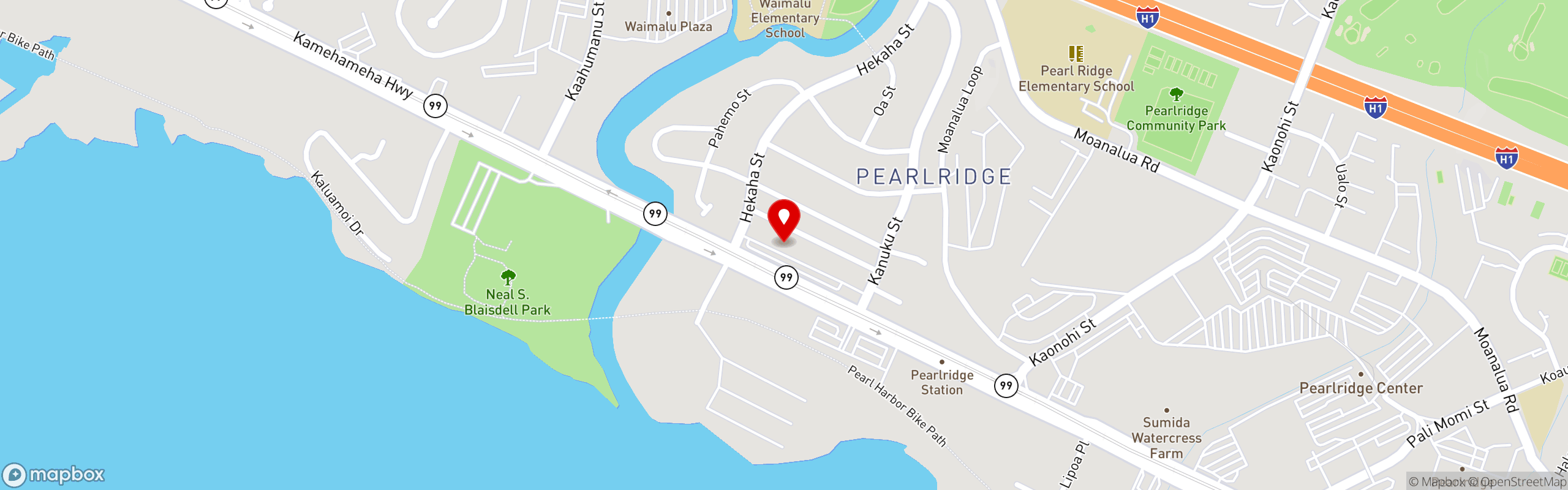Street map pinning Cajun King Aiea in Waimalu Shopping Center