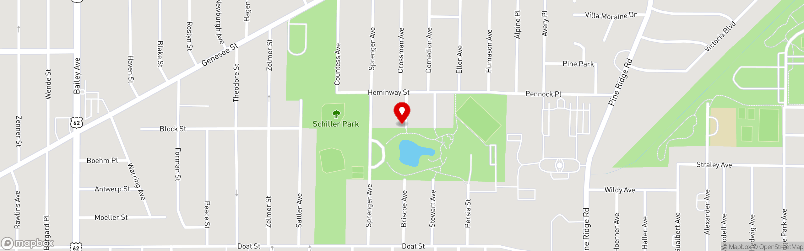 Street map pinning Park Vue Soul Food Bar and Restaurant in 34 S Crossman St, Buffalo, NY 14211
