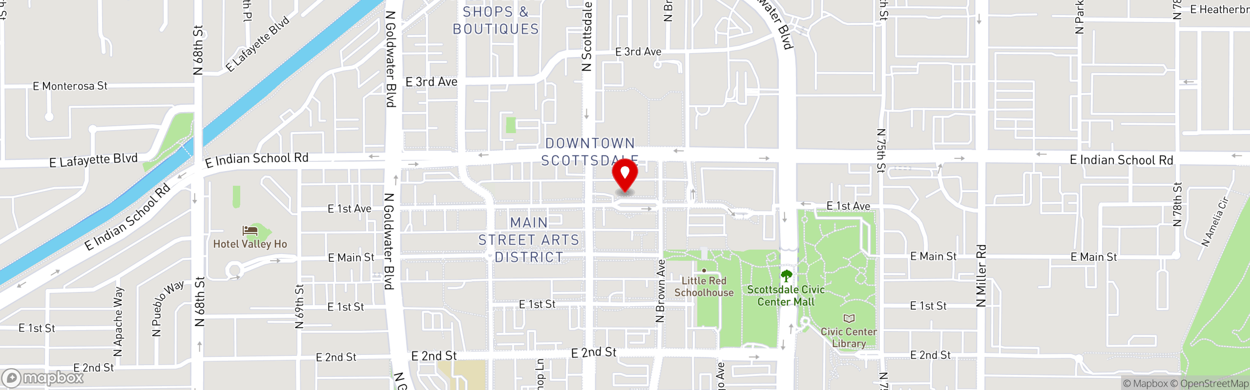 Street map pinning Cien Agaves in Old Town Scottsdale