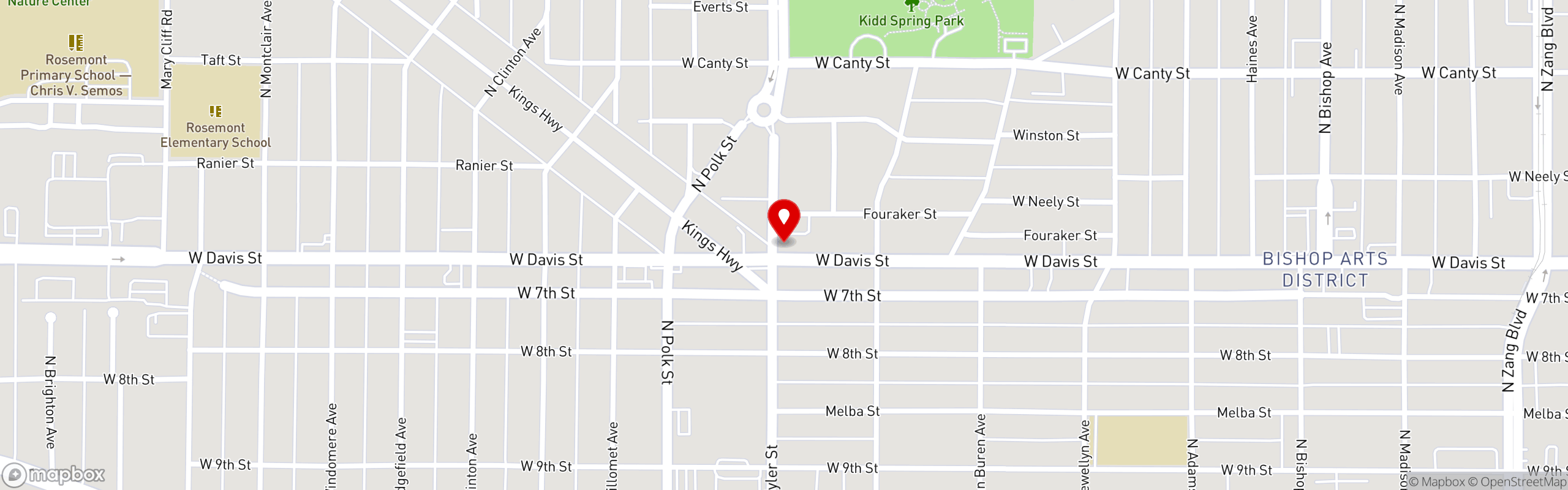 Street map pinning JOY Macarons in Oak Cliff