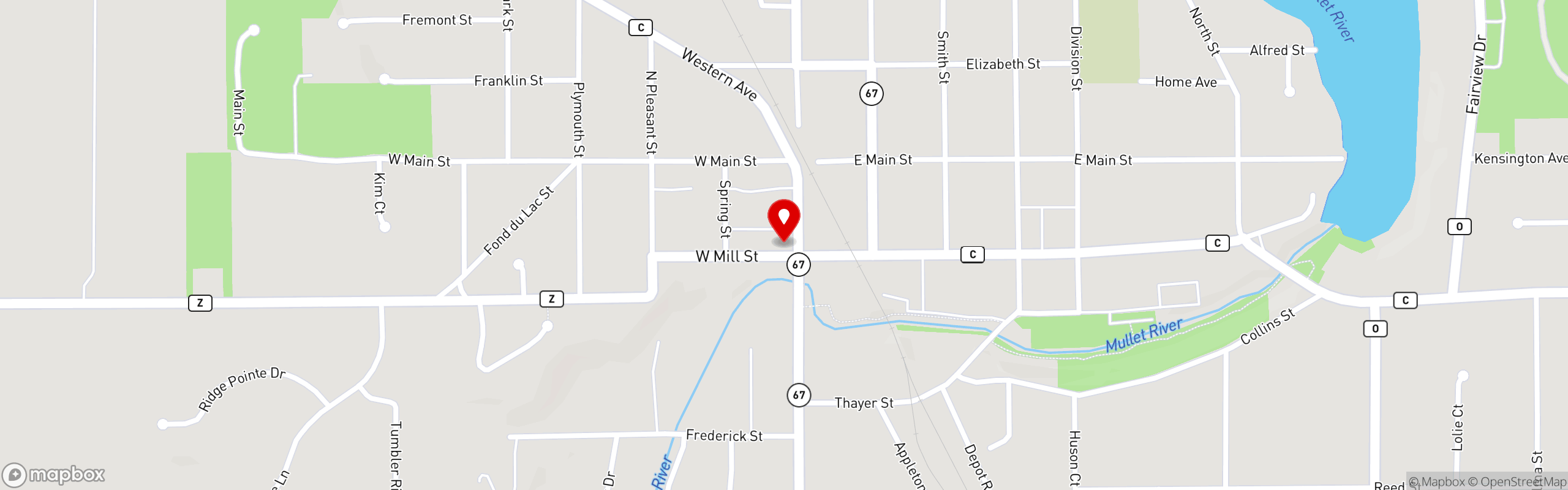 Street map pinning Antoinette's Casual Dining in Plymouth, WI