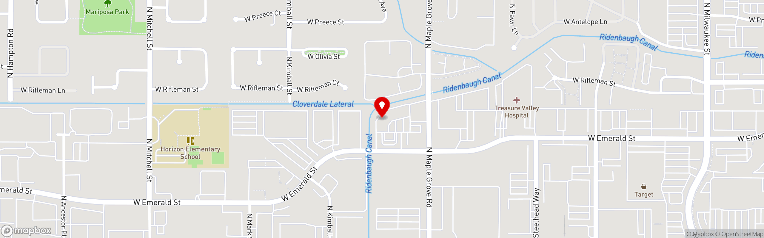 Street map pinning Beers Sports Pub/Westpark Pizza in Boise