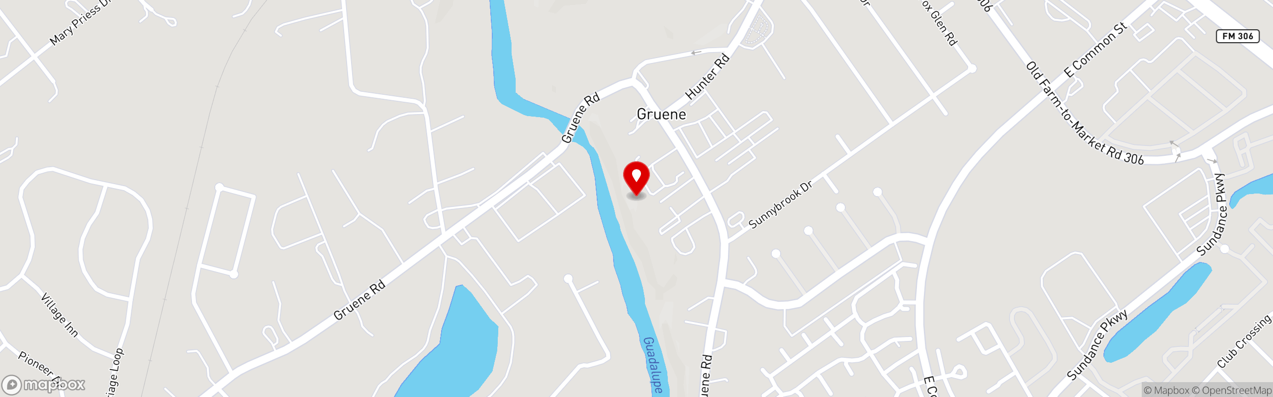 Street map pinning Gruene River Grill in New Braunfels, TX
