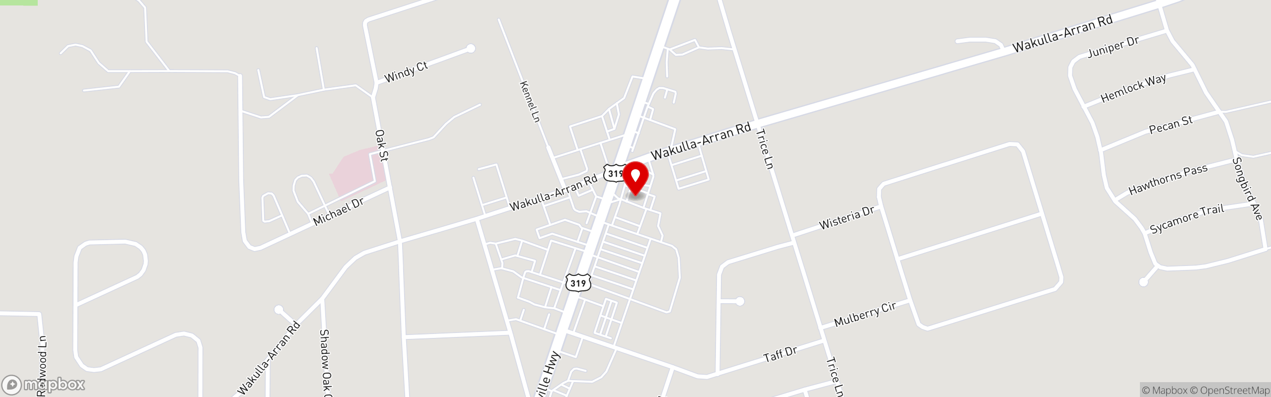 Street map pinning Breakfast Station in Breakfast Station (Crawfordville)
