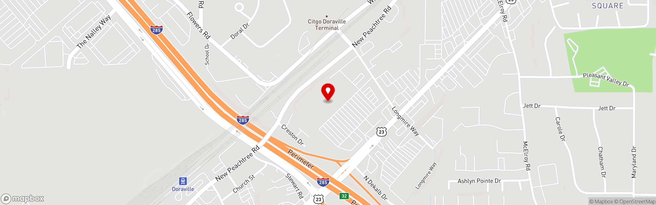 Street map pinning Las Delicias de La Abuela in La Abuela Doraville