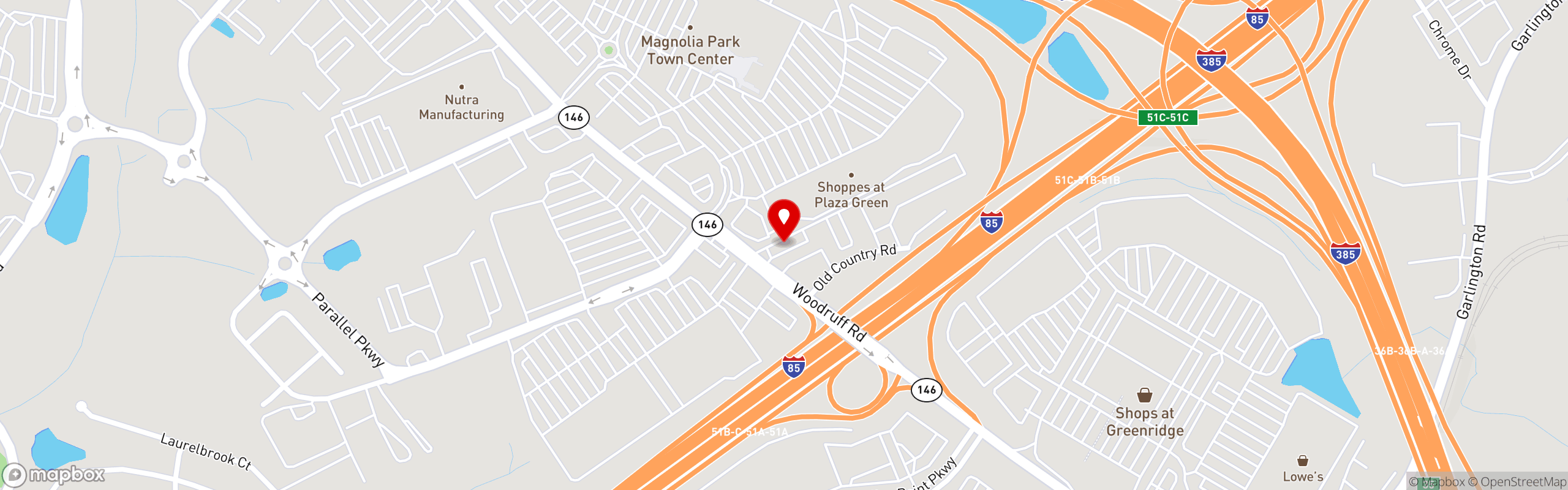 Street map pinning Las Delicias de La Abuela in La Abuela Greenville