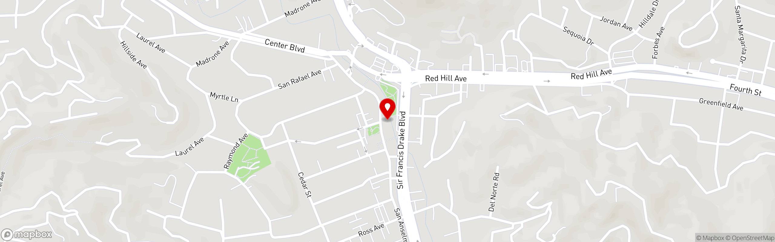 Street map pinning Marin Coffee Roasters in San Anselmo Marin Coffee Roasters