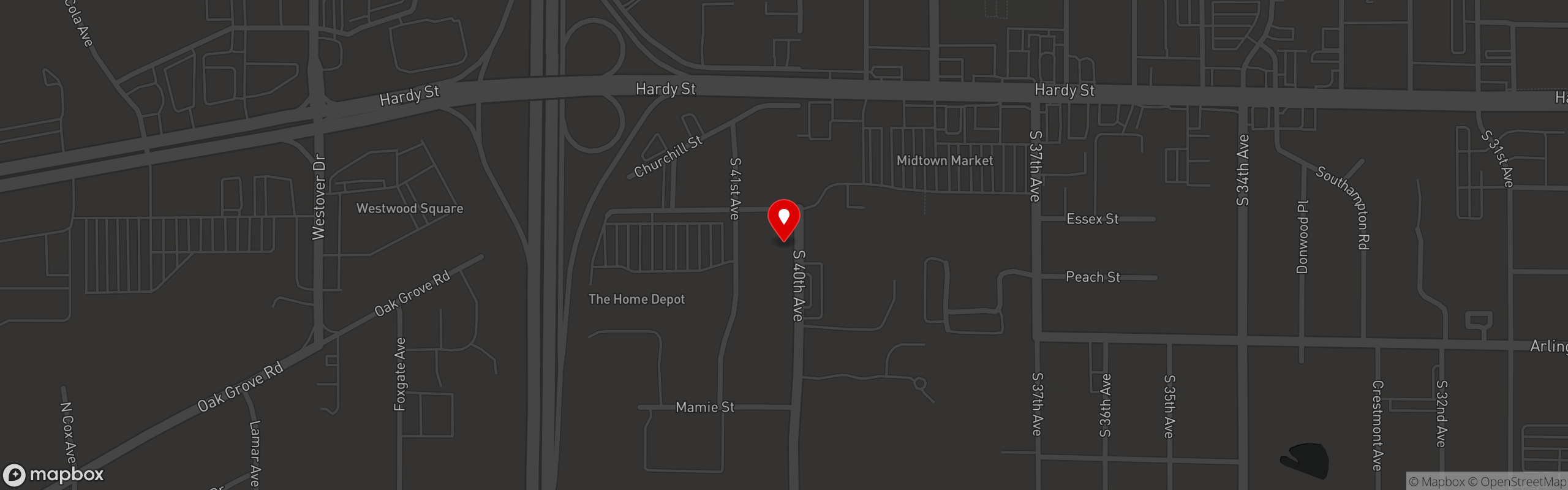 Street map pinning Winged It in Winged It - Hattiesburg