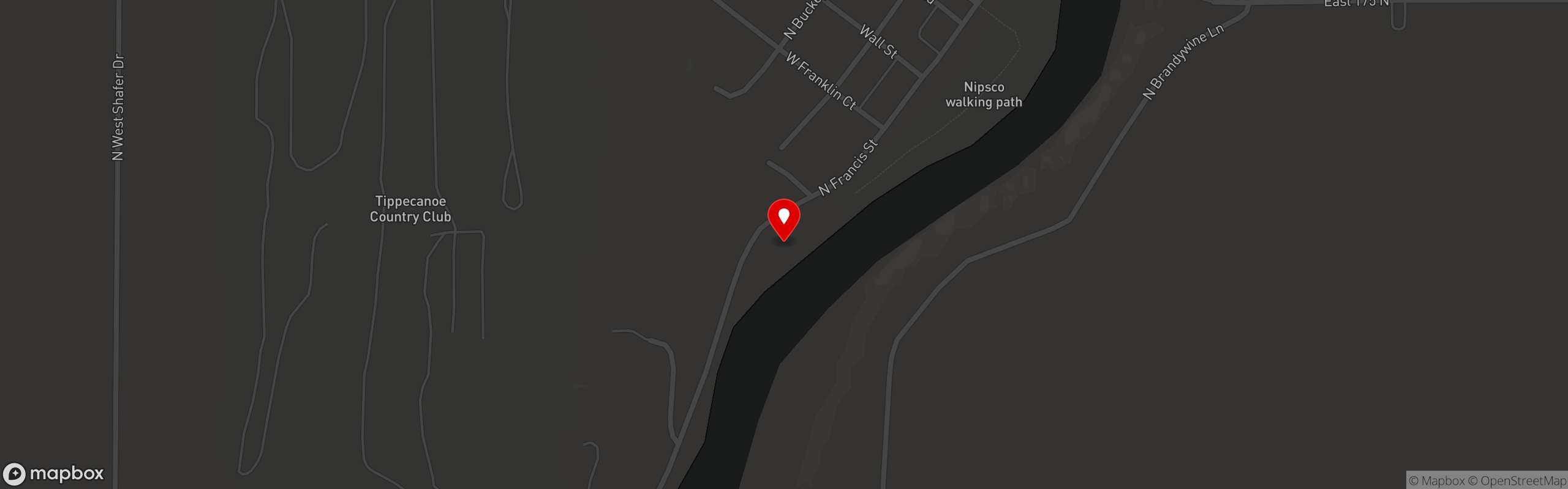 Street map pinning Riverside Restaurant & Lounge in Monticello
