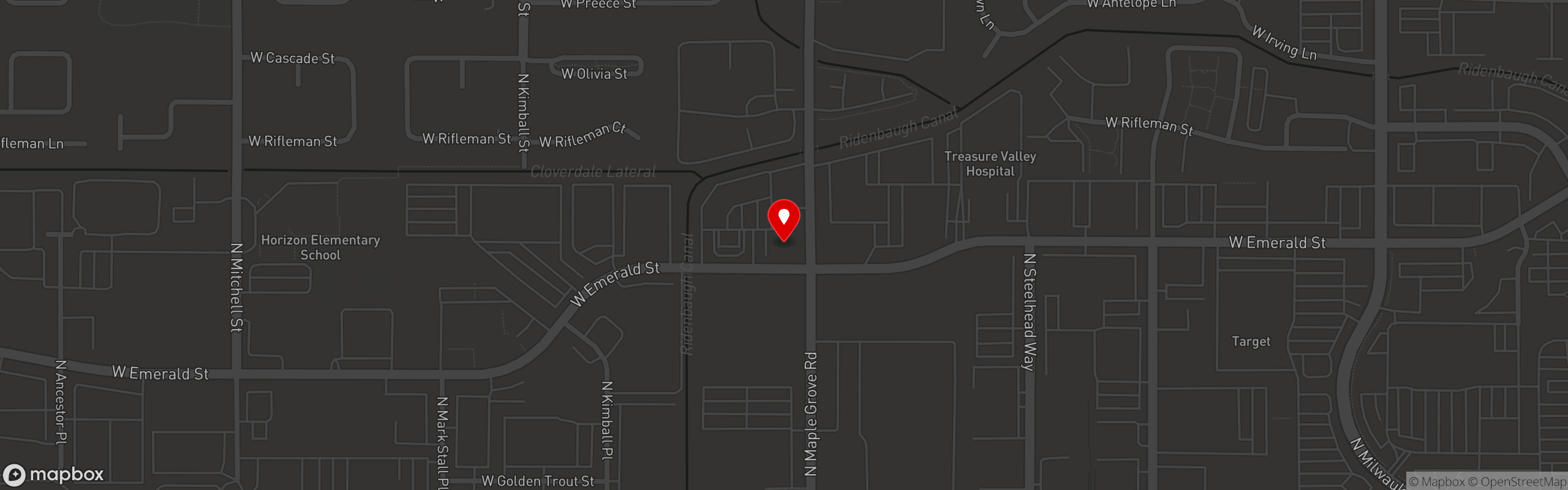 Street map pinning Rooster's Eatery and Catering in Rooster's Eatery and Catering - Boise