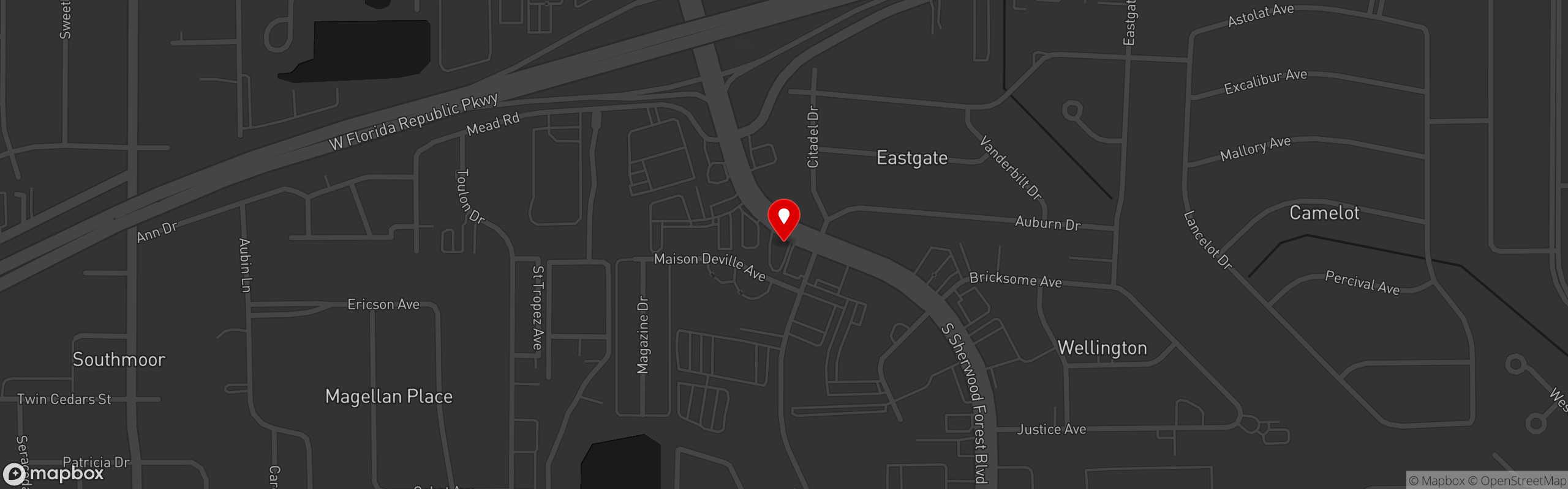 Street map pinning Empire Wingz in Sherwood Forest