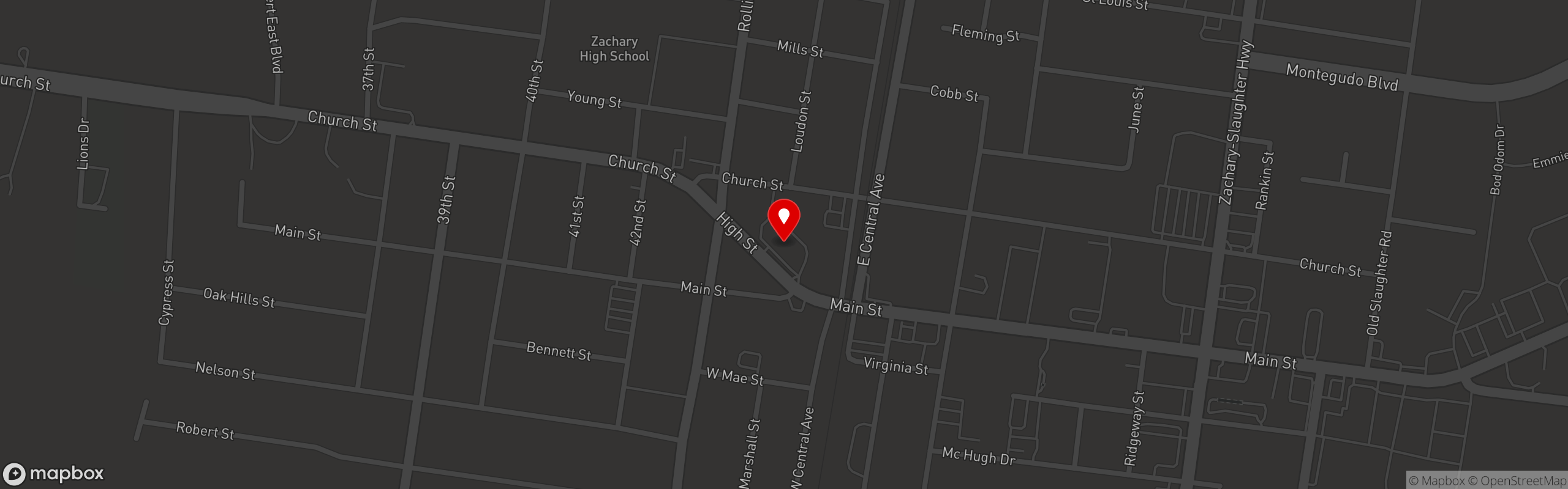 Street map pinning Empire Wingz in Zachary