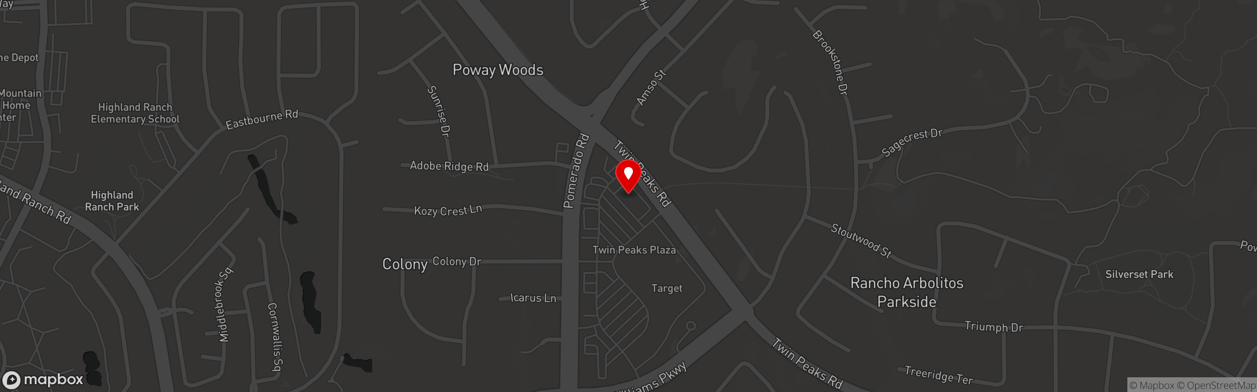 Street map pinning Pacific Pizza in Poway, CA