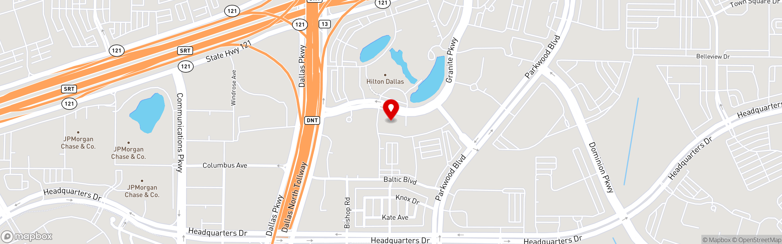 Street map pinning Paesano's Cafe in Plano - Granite Pkwy
