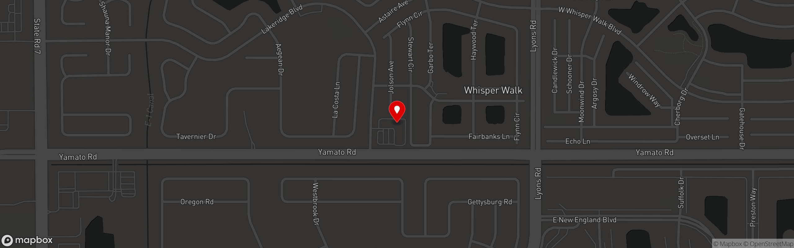 Street map pinning Cannoli Kitchen Pizza in West Boca Raton (Yamato & Lakeridge)