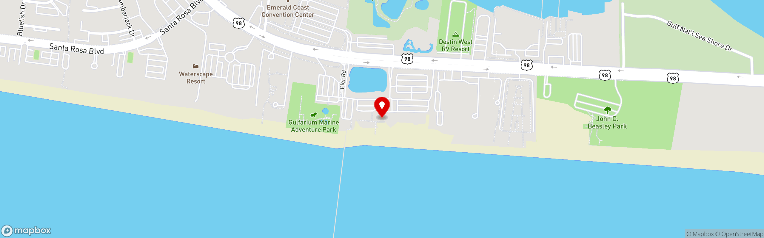 Street map pinning Al's Beach Club in Okaloosa Island