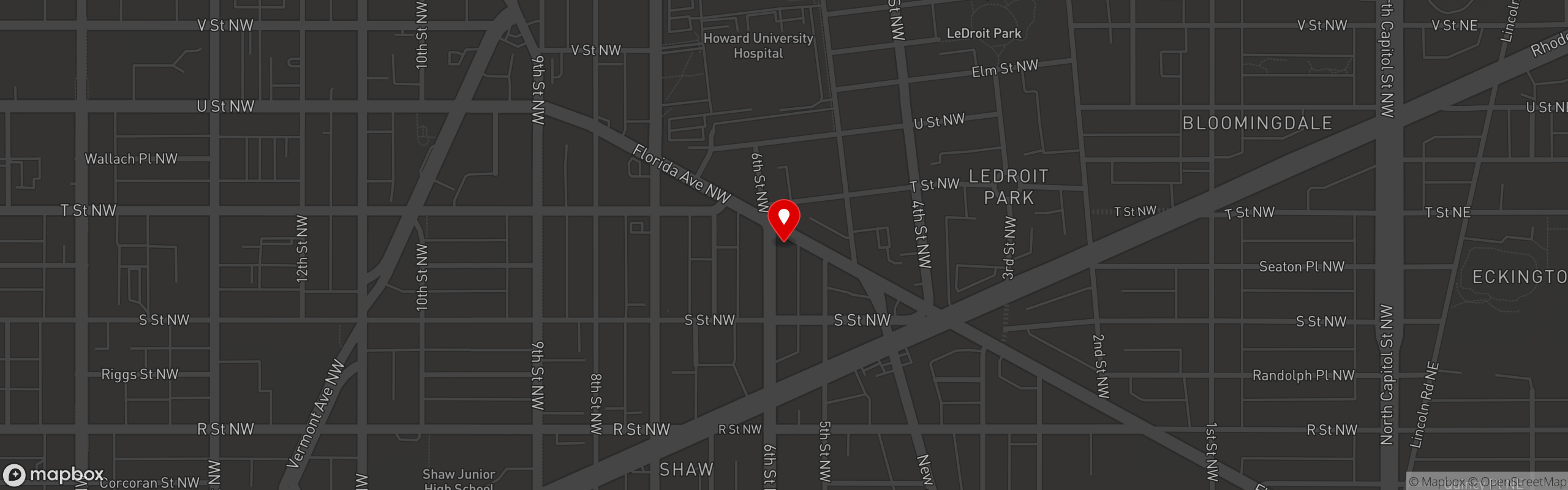 Street map pinning Shaw's Tavern in Washington, DC