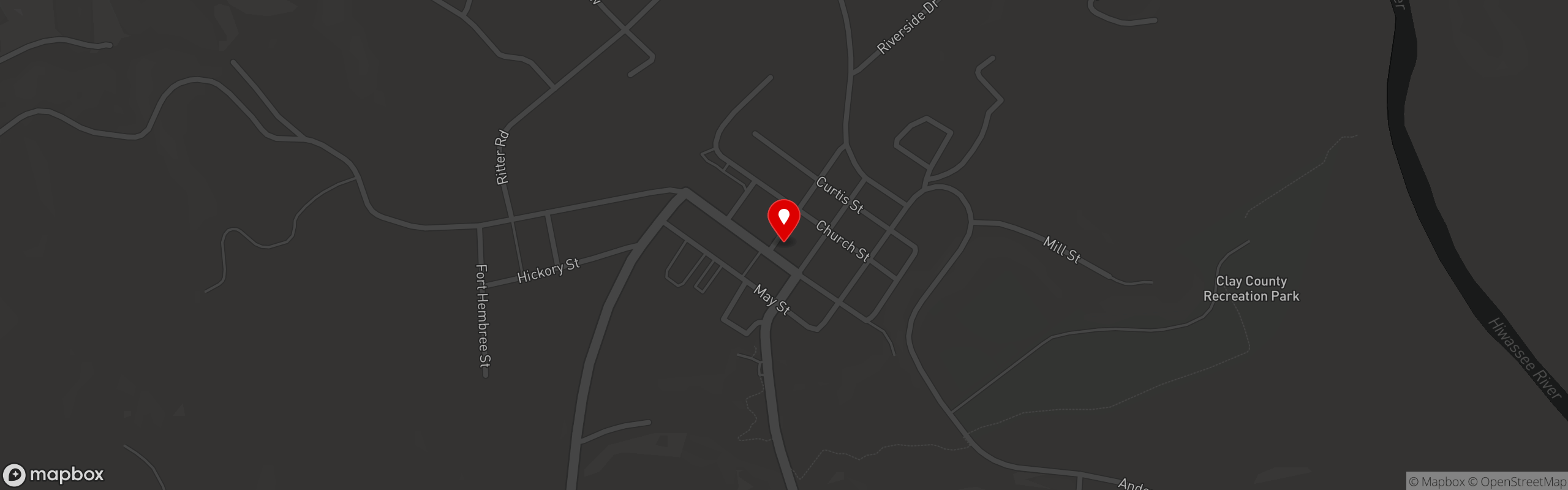 Street map pinning The Copper Door in Historic Hayesville Square