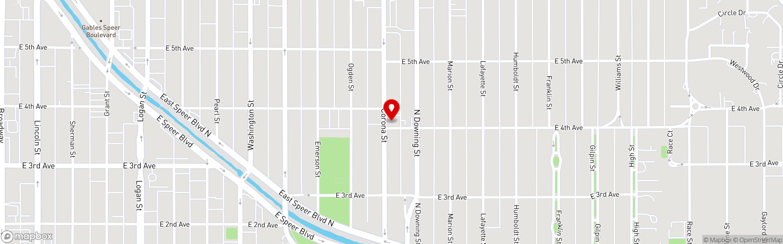 Street map pinning Byblos Express Greek and Lebanese in Byblos Denver