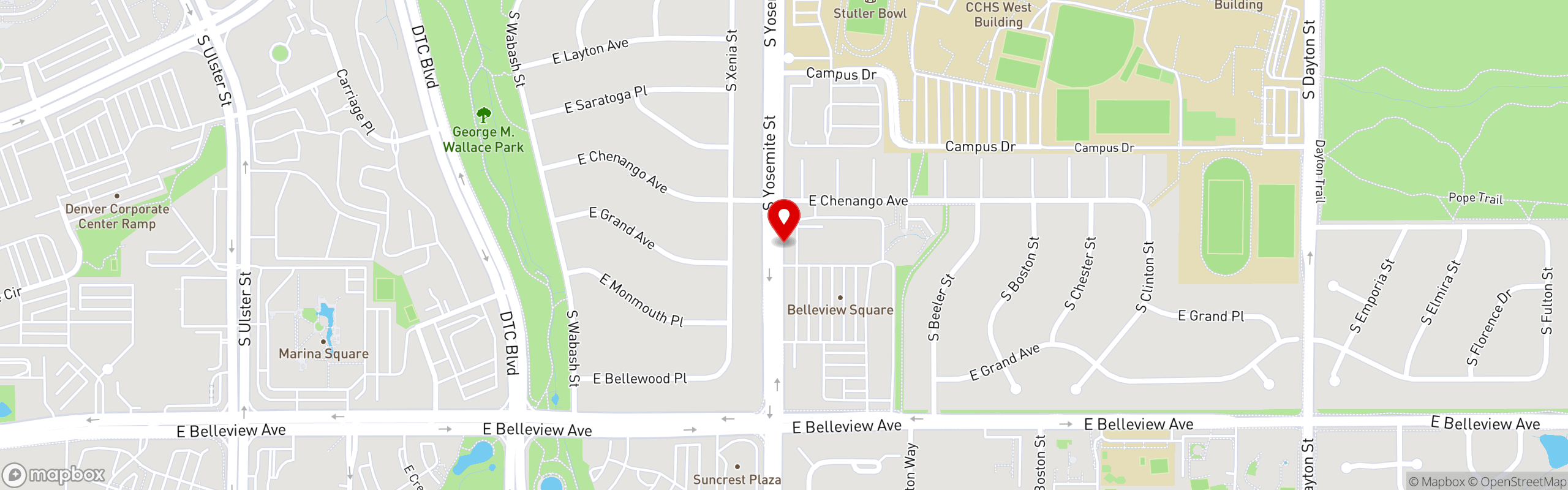 Street map pinning Byblos Express Greek and Lebanese in Byblos Greenwood Village