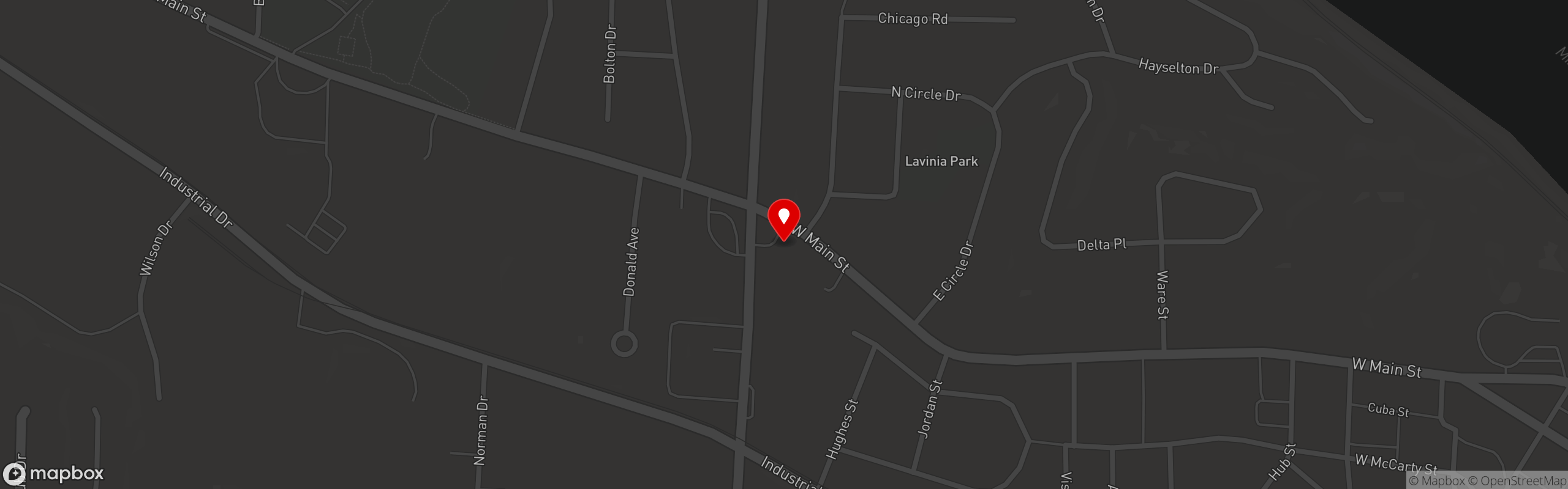Street map pinning West Main Pizza in Jefferson City