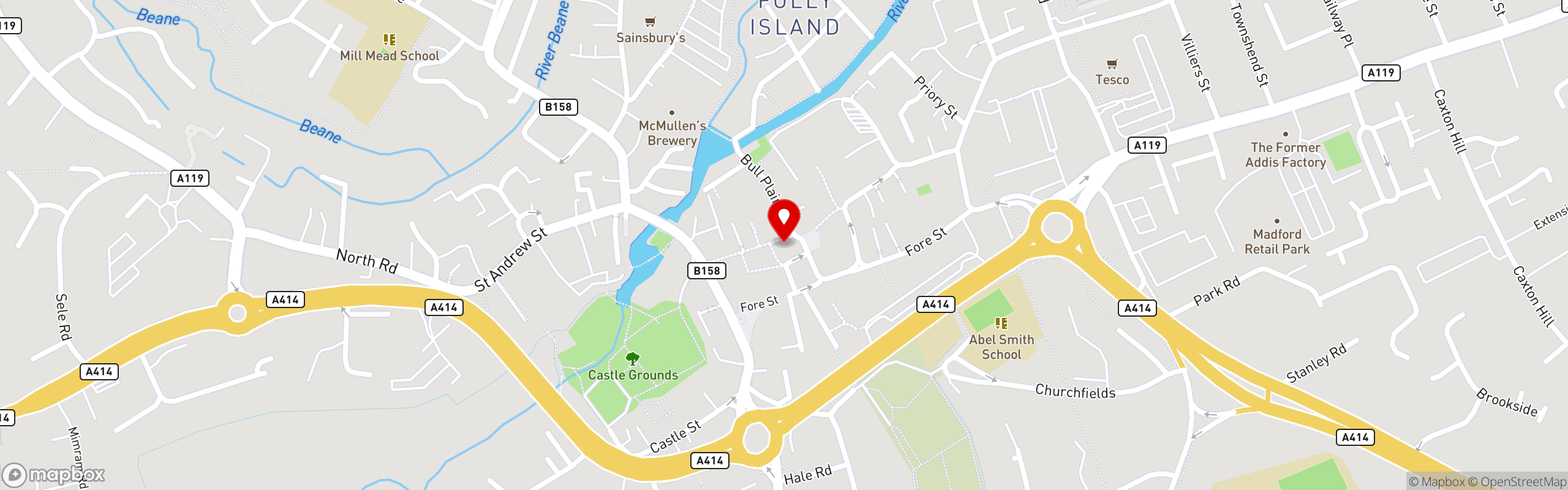 Street map showing the location of Sugar Mama's Dessert & Cafe in Hertford