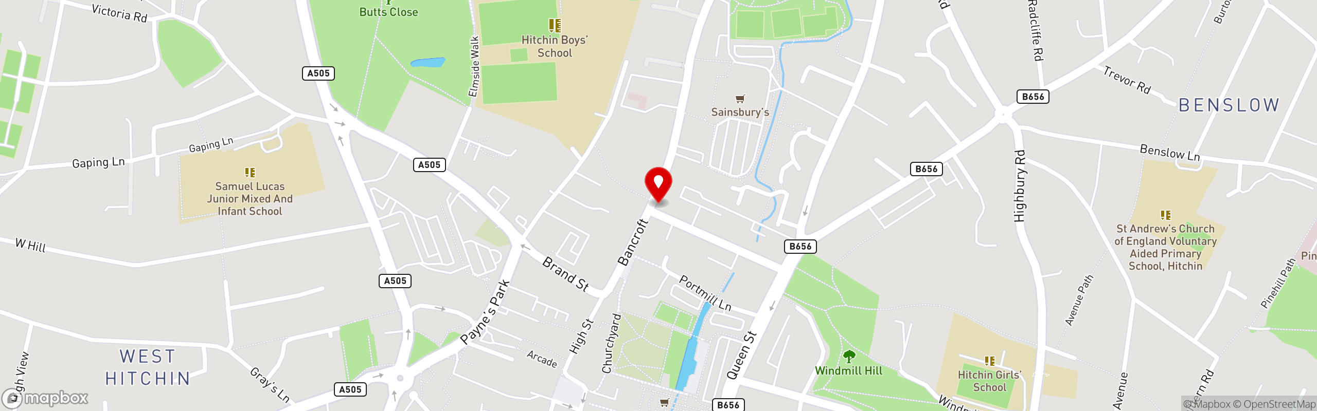 Street map showing the location of Sugar Mama's Dessert & Cafe in Hitchin