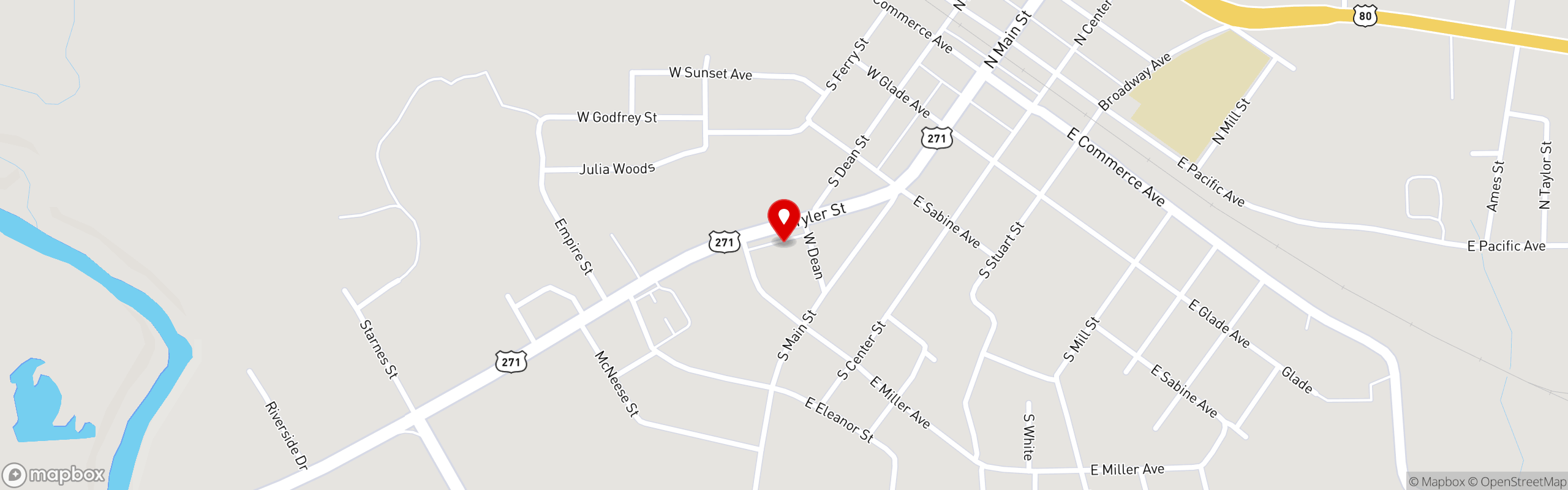 Street map pinning Tele's Mexican Restaurant in Gladewater