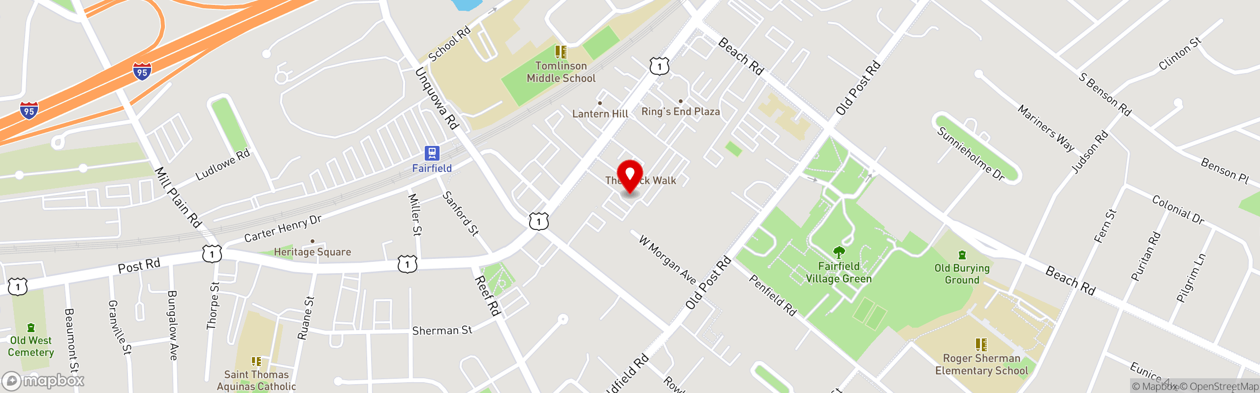 Street map pinning Brick Walk Tavern in Fairfield