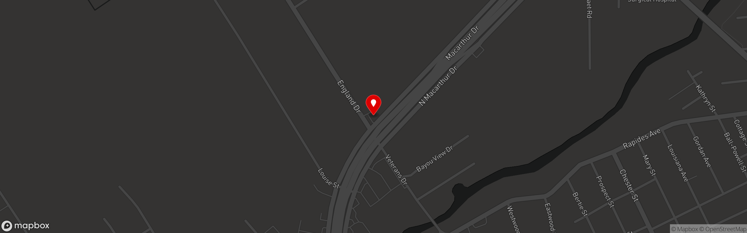 Street map pinning Pitt Grill in Alexandria, LA