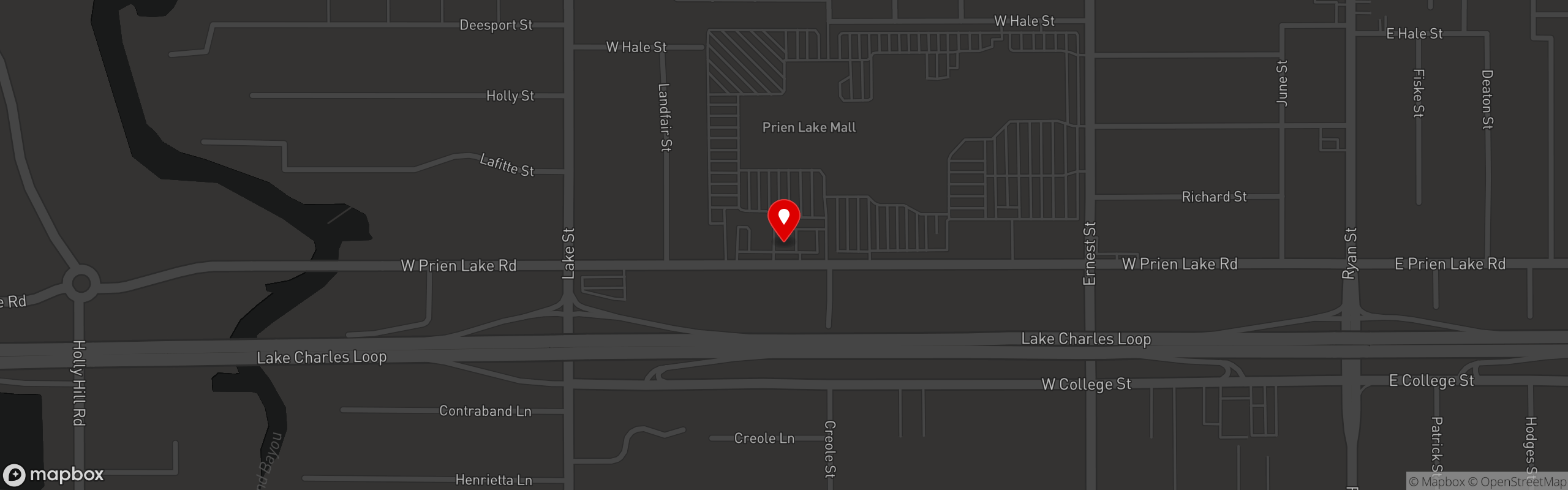 Street map pinning Pitt Grill in Lake Charles, LA