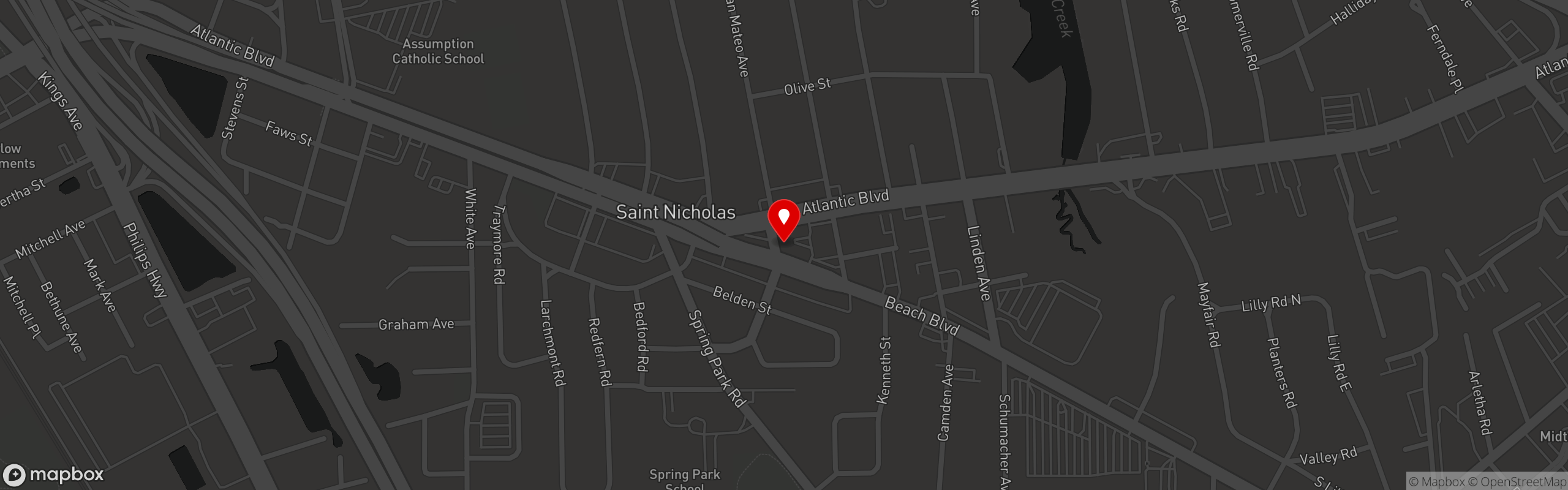 Street map pinning Joe Baba Pizzeria in Joe Baba Pizzeria
