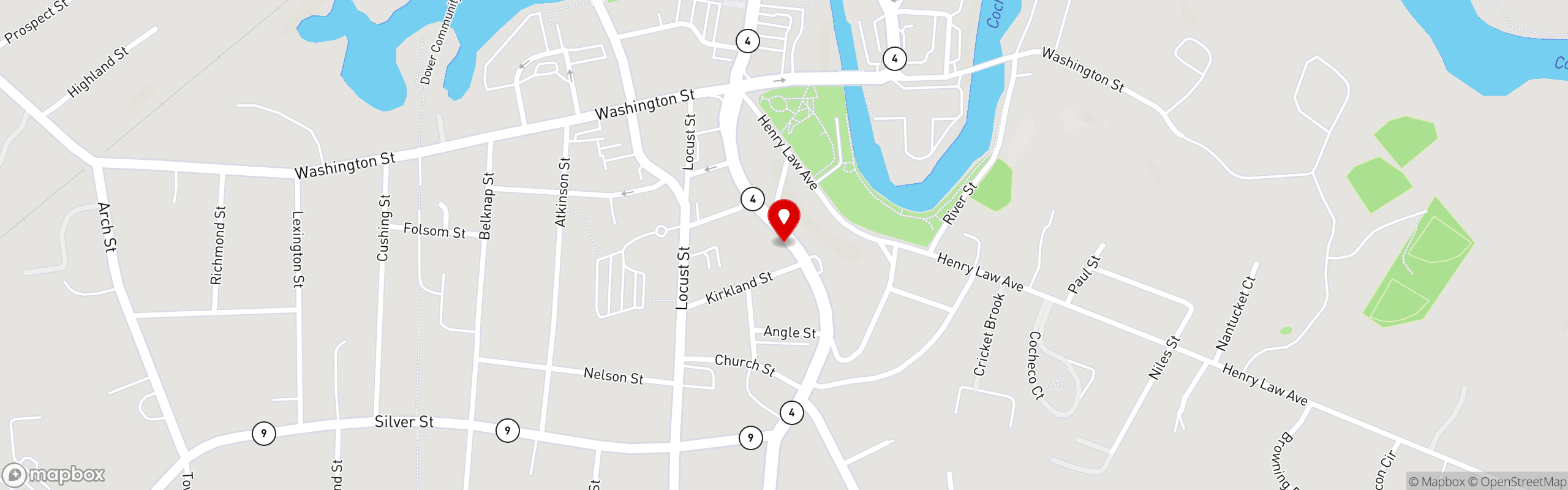 Street map pinning Moe's Italian Sandwiches in Dover