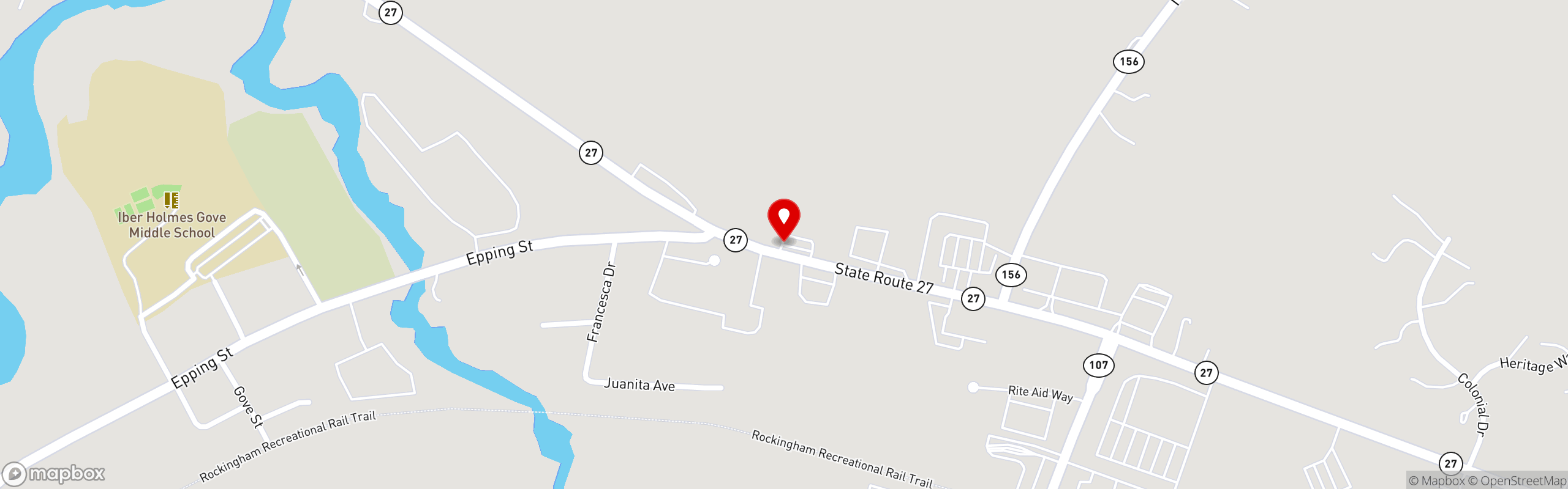 Street map pinning Moe's Italian Sandwiches in Raymond (Inside Mobil Gas Station)