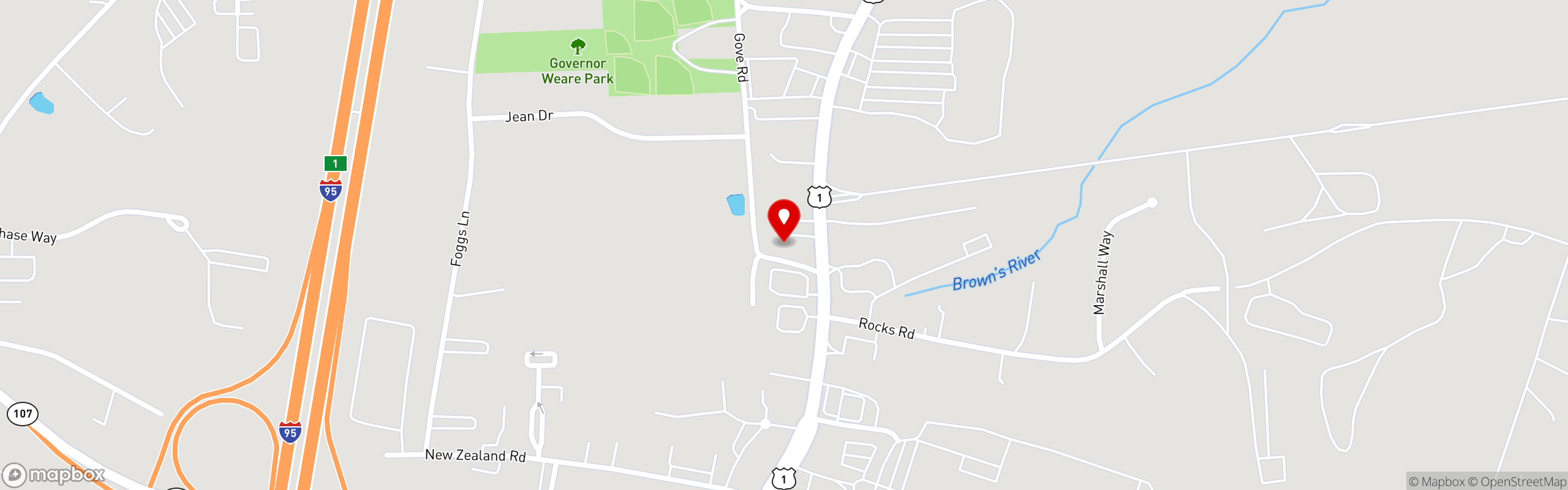 Street map pinning Moe's Italian Sandwiches in Seabrook