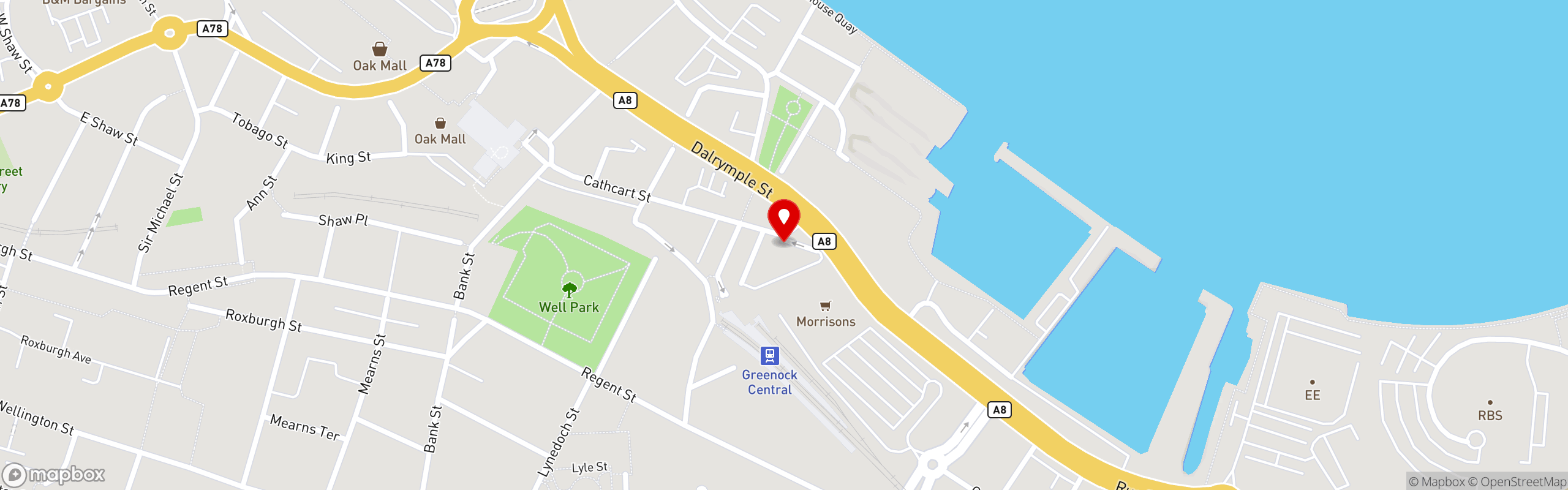 Street map showing the location of Fisherman's Dock in Fisherman's Dock