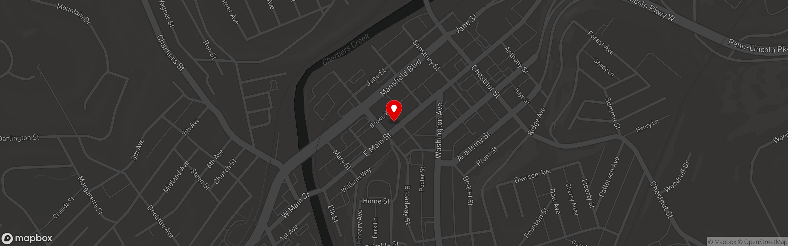 Street map pinning Riley's Pour House in Carnegie, Pennsylvania