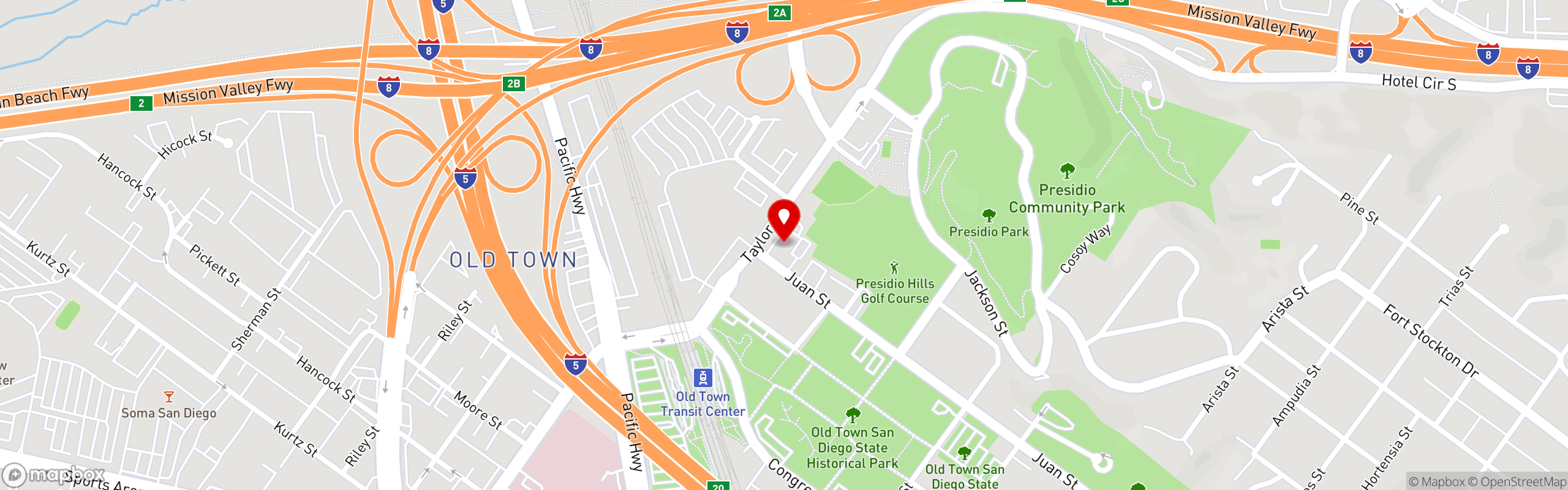 Street map pinning Casa Guadalajara in San Diego