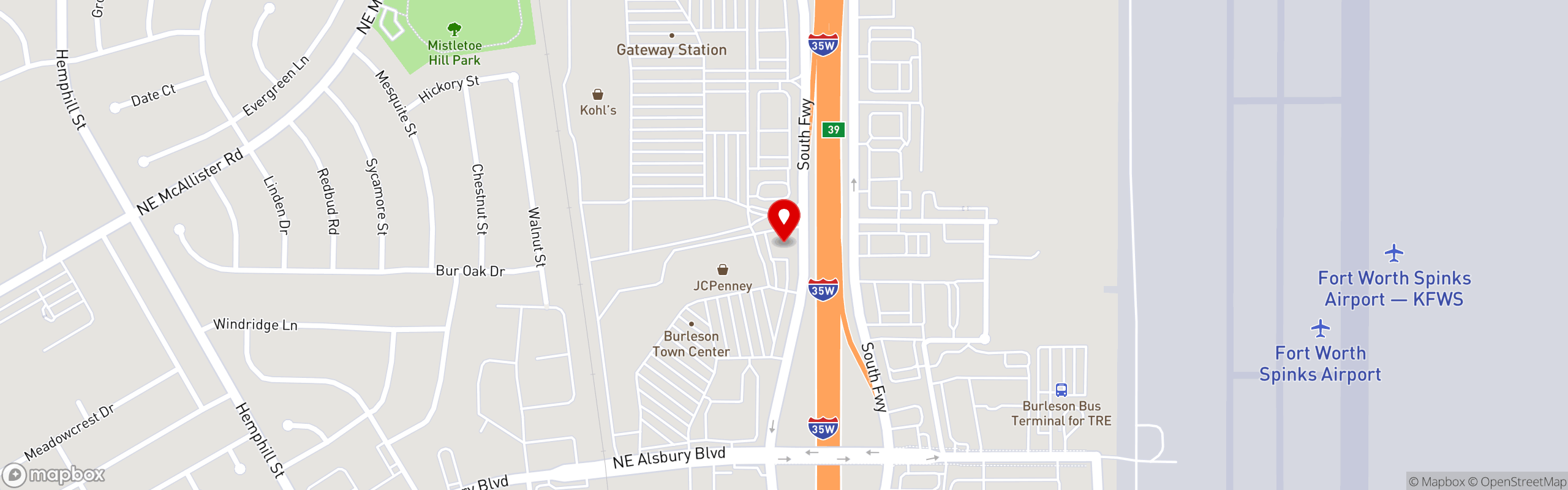 Street map pinning El Fenix Mexican Restaurant in Burleson